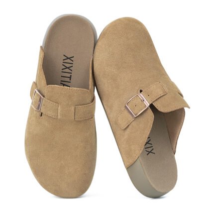 XIXITIAO Leather Boken Retro Height Increasing Slipper Pumps Women's Toe Cap Half Sandals