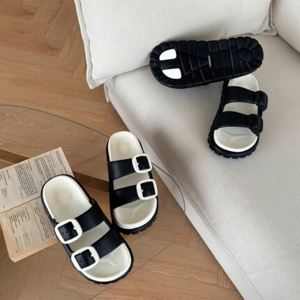 XIXITIAO Summer Cloud Thick-sole Slides Outwear Platform Lady Slippers Double Buckle Adjustable Sandals
